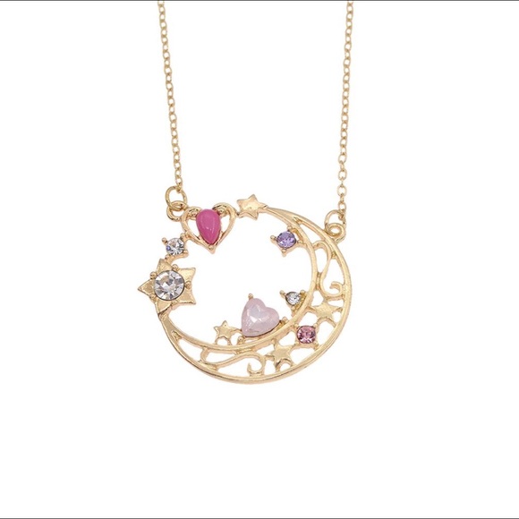 Jewelry - Sailor Moon Gold Round Pendant Rhinestone Necklace